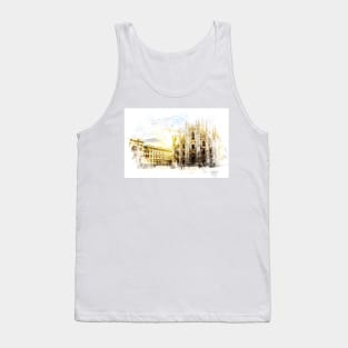 Milano Italy Watercolor Art City Landscape Tank Top